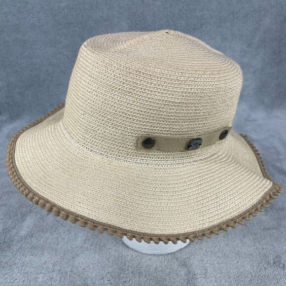 Filu Hats Forest Straw Hat Women's Smal Beige Decorative Pom Pom Trim Hand Made - Picture 2 of 11